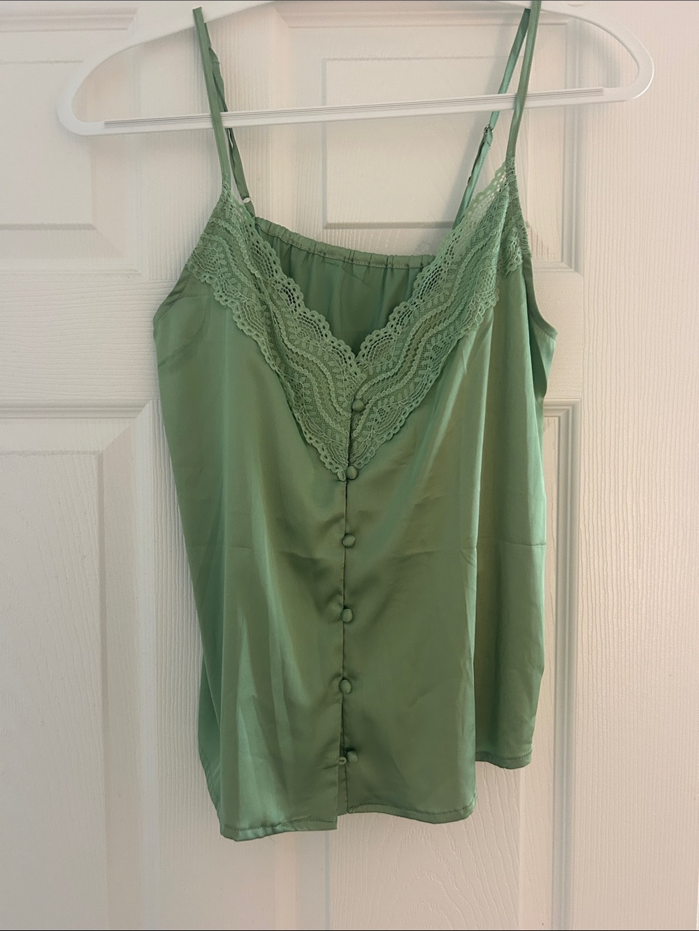 Green Lace-Trim Satin Cami Top